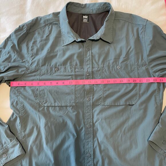 REI Co-op Men's XXL Tall Lightweight Long Sleeve Nylon Button Up Blue Green - Picture 8 of 8